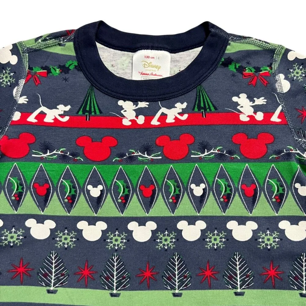 Hanna Andersson + Disney Sz 130 (8Y) Mickey Mouse Fair Isle Christmas Pajamas